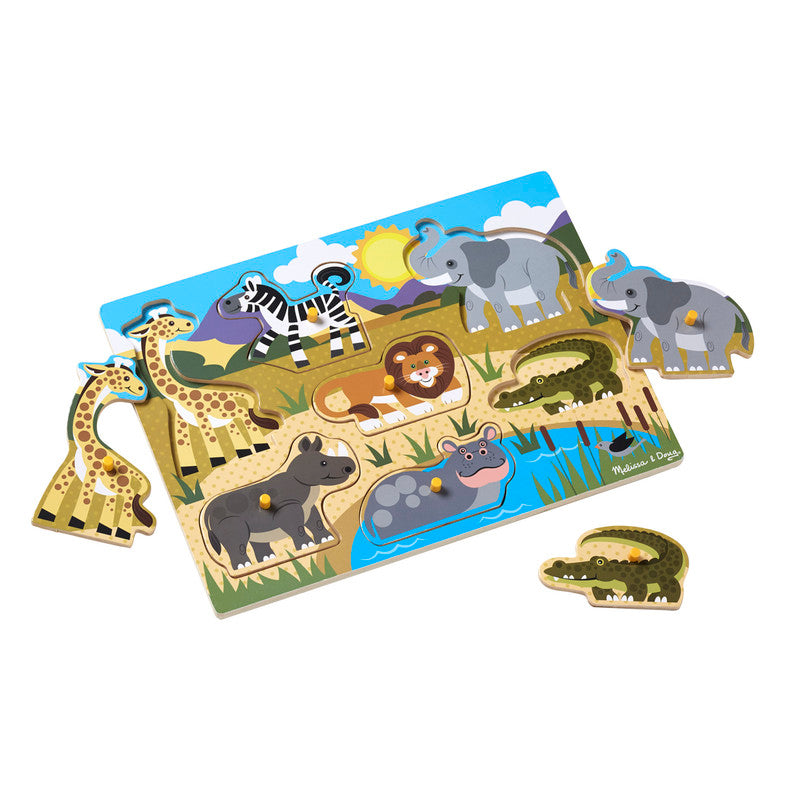 SMD _MELISSA & DOUG _SPIN MASTER Melissa & Doug Safari Wooden Peg Puzzle (7 pcs) - Image 3