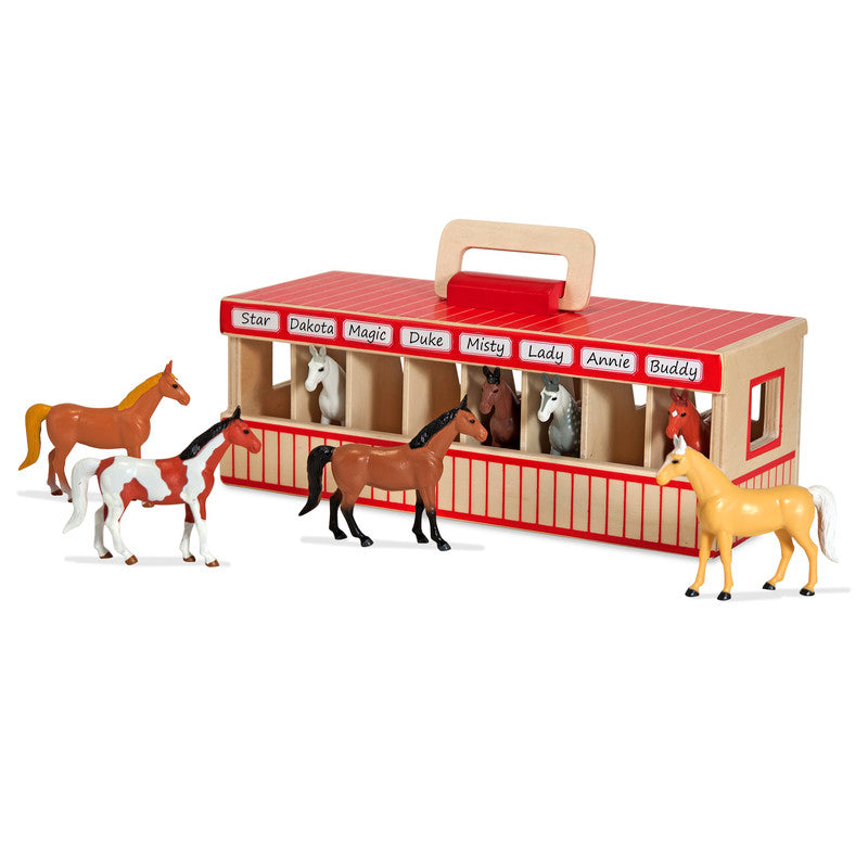 Melissa & Doug Take-Along Show-Horse Stable Play Set With Wooden Stable Box and 8 Toy Horses