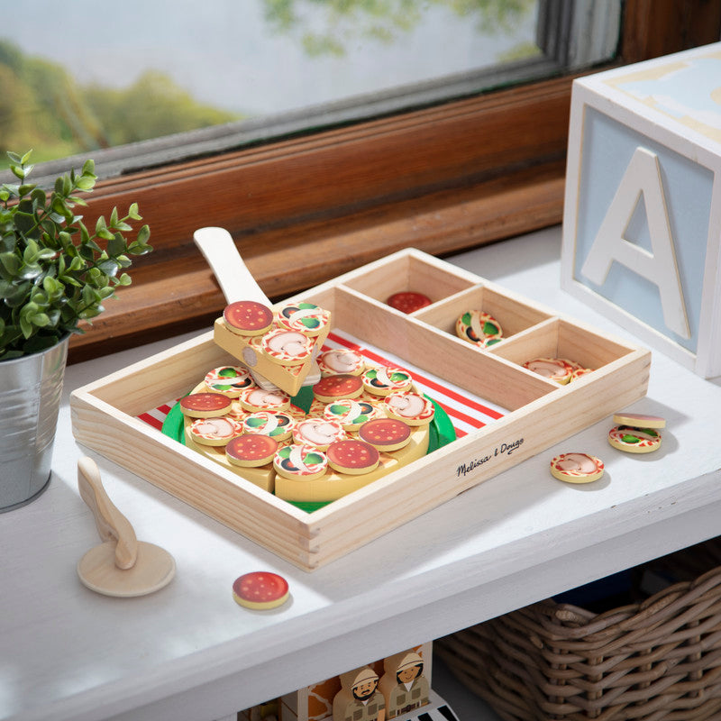 Melissa & Doug Wooden Pizza Party Play Food Set With 36 Toppings