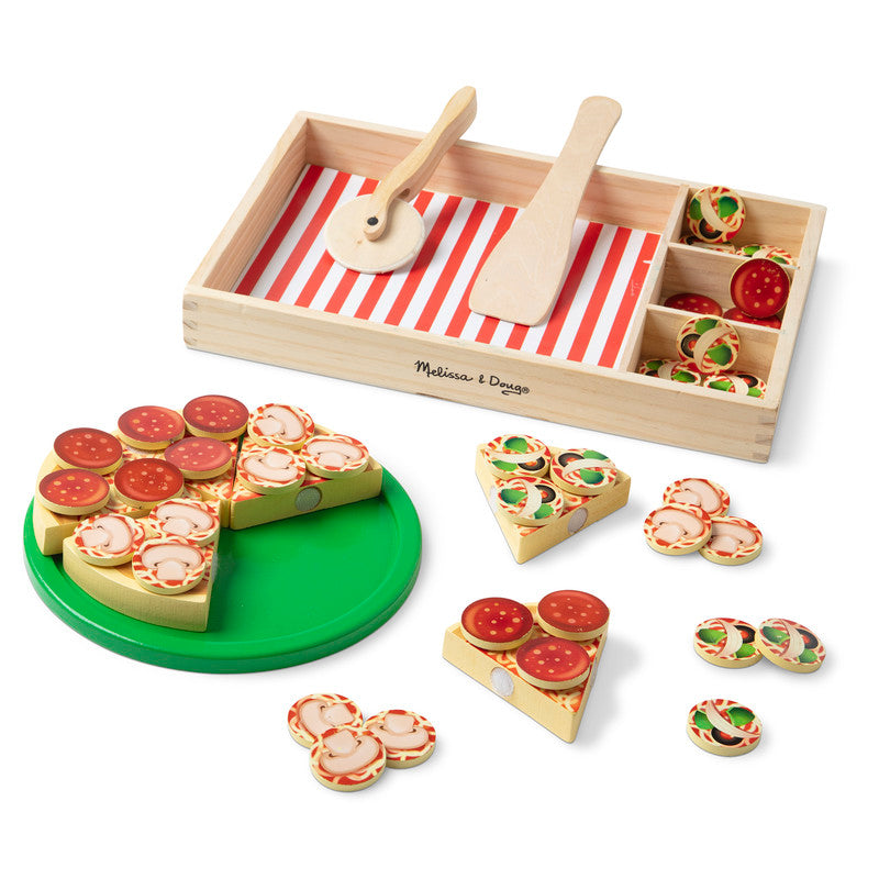 SMD _MELISSA & DOUG _SPIN MASTER Melissa & Doug Wooden Pizza Party Play Food Set With 36 Toppings