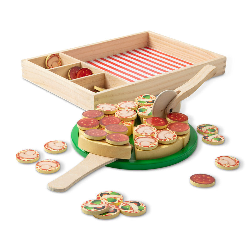 SMD _MELISSA & DOUG _SPIN MASTER Melissa & Doug Wooden Pizza Party Play Food Set With 36 Toppings - Image 2