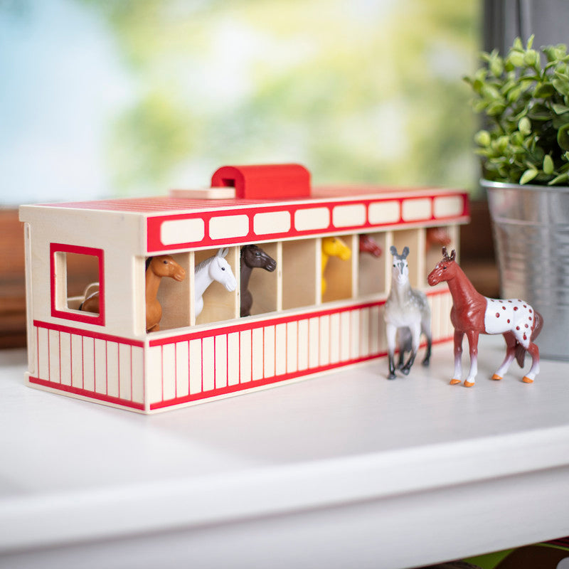 SMD _MELISSA & DOUG _SPIN MASTER Melissa & Doug Take-Along Show-Horse Stable Play Set With Wooden Stable Box and 8 Toy Horses - Image 4