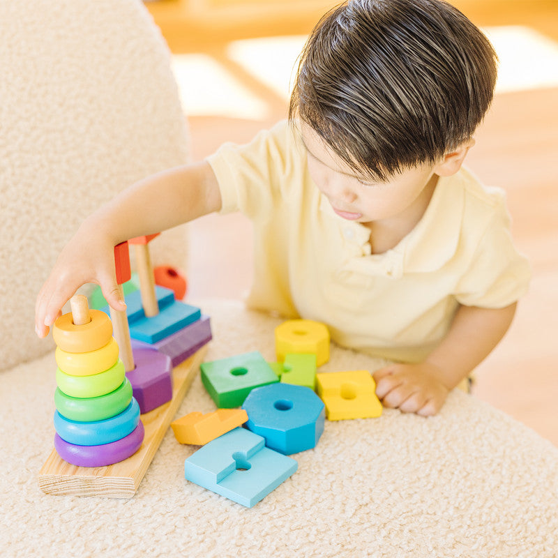 Melissa & Doug Geometric Stacker - Wooden Educational Toy