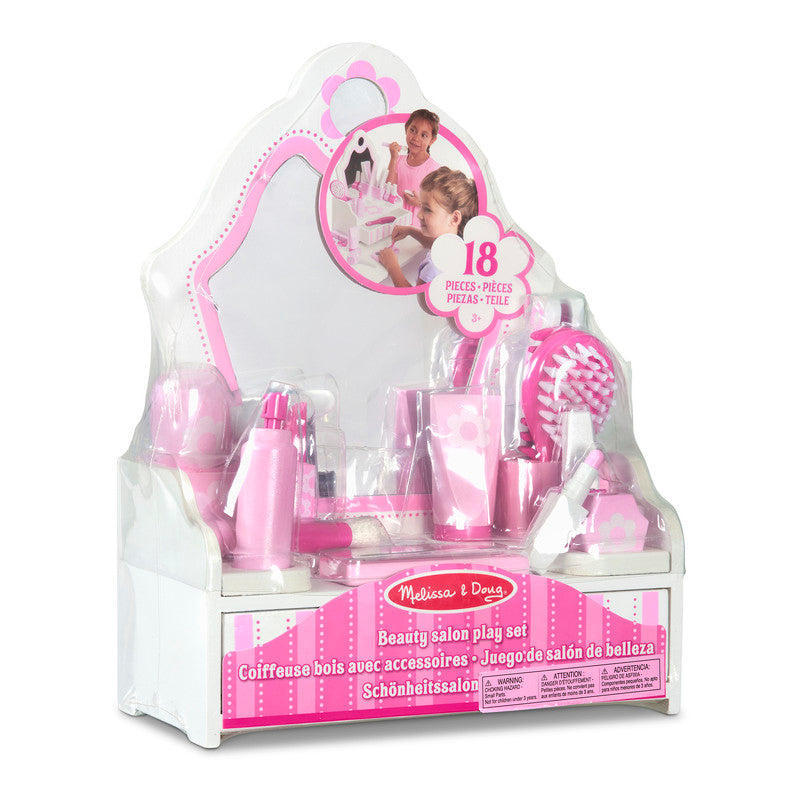 Melissa & Doug Wooden Beauty Salon Play Set With Vanity and Accessories (18 Pieces)