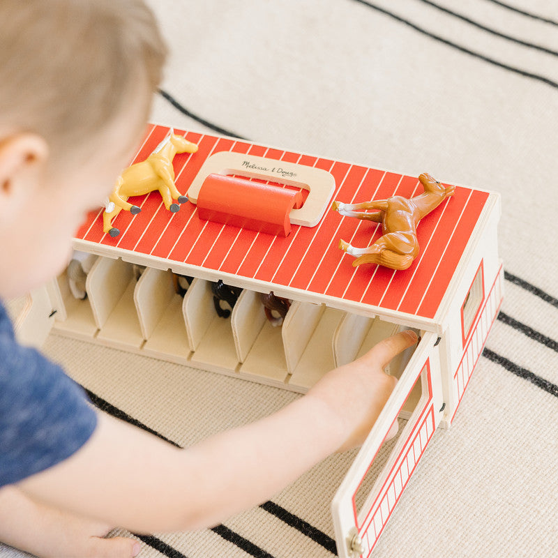 SMD _MELISSA & DOUG _SPIN MASTER Melissa & Doug Take-Along Show-Horse Stable Play Set With Wooden Stable Box and 8 Toy Horses - Image 6