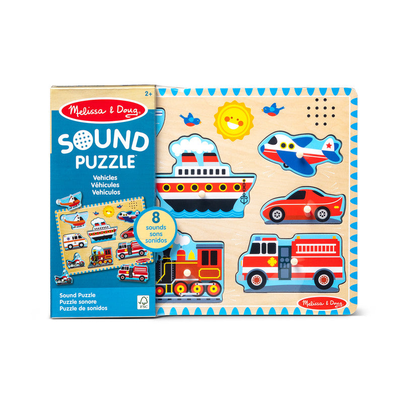 SMD _MELISSA & DOUG _SPIN MASTER Melissa & Doug Vehicles Sound Puzzle - Wooden Peg Puzzle With Sound Effects (8 pcs) - Image 7