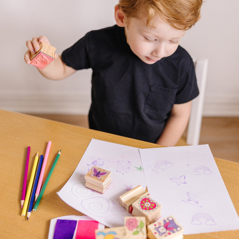 SMD _MELISSA & DOUG _SPIN MASTER Melissa & Doug Wooden Stamp Set: Friendship - 9 Stamps, 5 Colored Pencils, and 2-Color Stamp Pad - Image 5