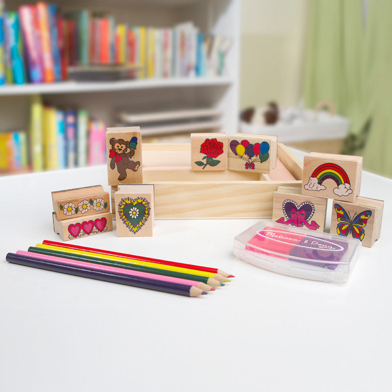 SMD _MELISSA & DOUG _SPIN MASTER Melissa & Doug Wooden Stamp Set: Friendship - 9 Stamps, 5 Colored Pencils, and 2-Color Stamp Pad - Image 6