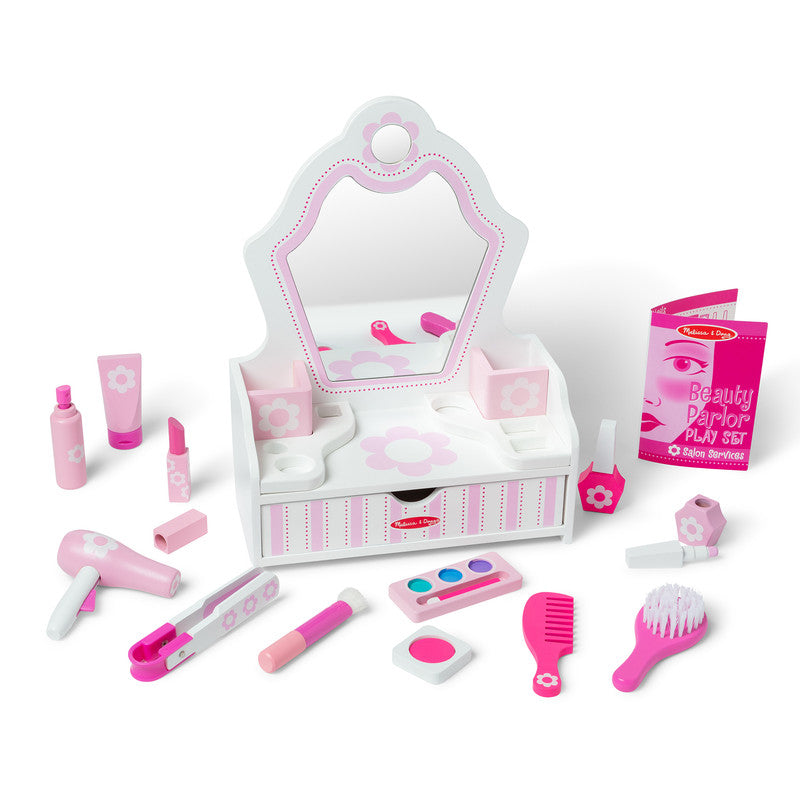 Melissa & Doug Wooden Beauty Salon Play Set With Vanity and Accessories (18 Pieces)