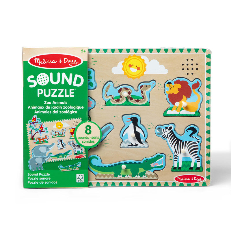 SMD _MELISSA & DOUG _SPIN MASTER Melissa & Doug Zoo Animals Sound Puzzle - Wooden Peg Puzzle With Light-Activated Sound Effects (8 pcs)