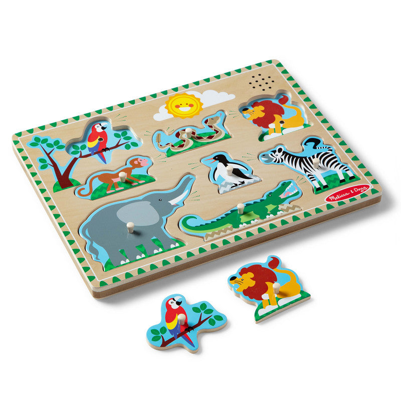 SMD _MELISSA & DOUG _SPIN MASTER Melissa & Doug Zoo Animals Sound Puzzle - Wooden Peg Puzzle With Light-Activated Sound Effects (8 pcs) - Image 3