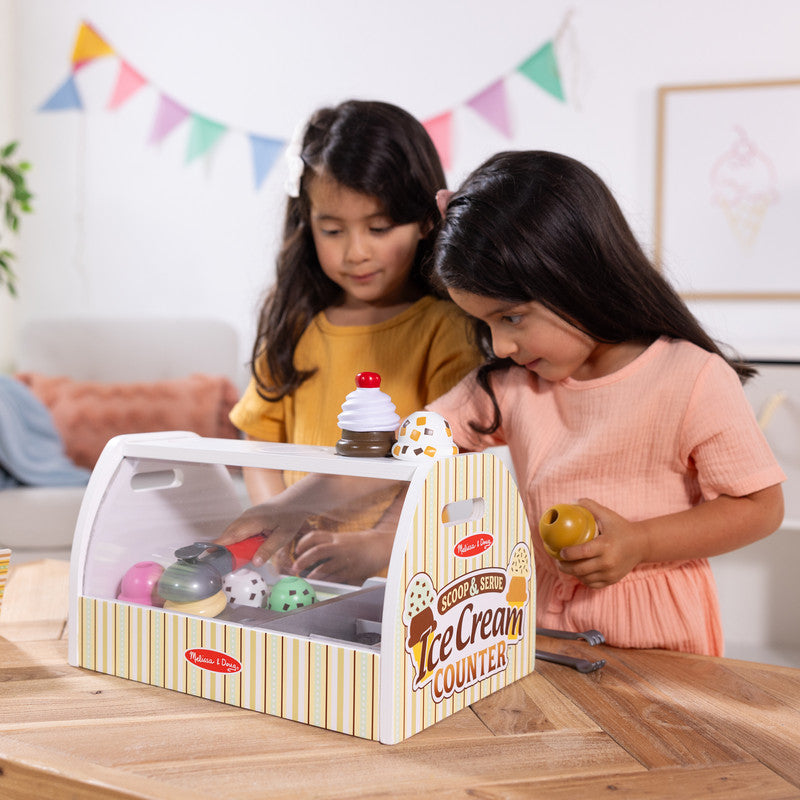 SMD _MELISSA & DOUG _SPIN MASTER Melissa & Doug Wooden Scoop and Serve Ice Cream Counter (28 pcs) - Play Food and Accessories - Image 7