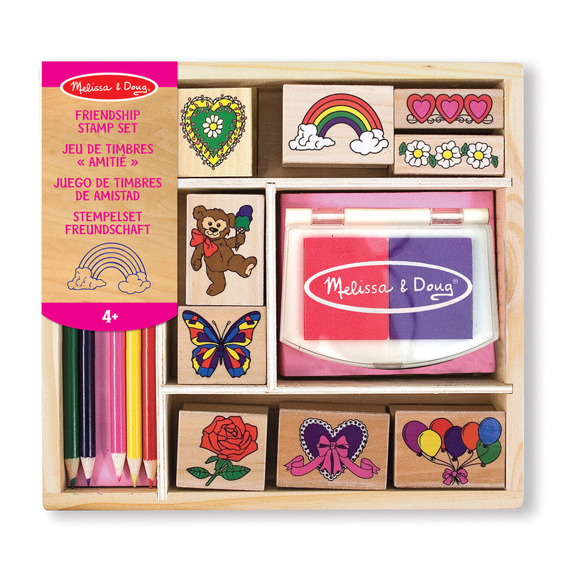 SMD _MELISSA & DOUG _SPIN MASTER Melissa & Doug Wooden Stamp Set: Friendship - 9 Stamps, 5 Colored Pencils, and 2-Color Stamp Pad - Image 2