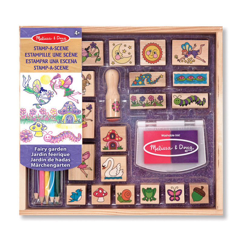 SMD _MELISSA & DOUG _SPIN MASTER Melissa & Doug Stamp-a-Scene Stamp Pad: Fairy Garden - 20 Wooden Stamps, 5 Colored Pencils, and 2-Color Stamp Pad