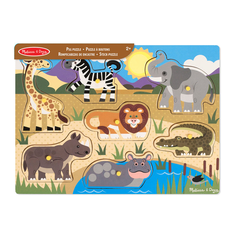 SMD _MELISSA & DOUG _SPIN MASTER Melissa & Doug Safari Wooden Peg Puzzle (7 pcs) - Image 2