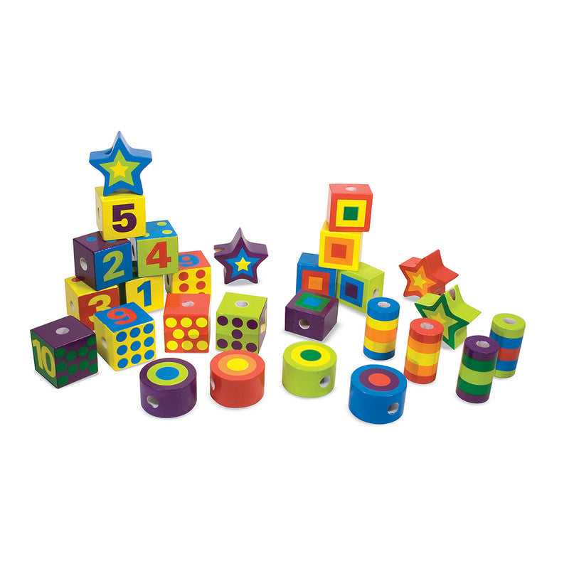 SMD _MELISSA & DOUG _SPIN MASTER Melissa & Doug Deluxe Wooden Lacing Beads - Educational Activity With 27 Beads and 2 Laces - Image 2