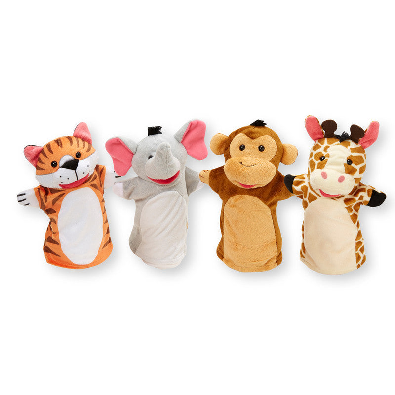 Melissa & Doug Zoo Friends Hand Puppets (Set of 4) - Elephant, Giraffe, Tiger, and Monkey