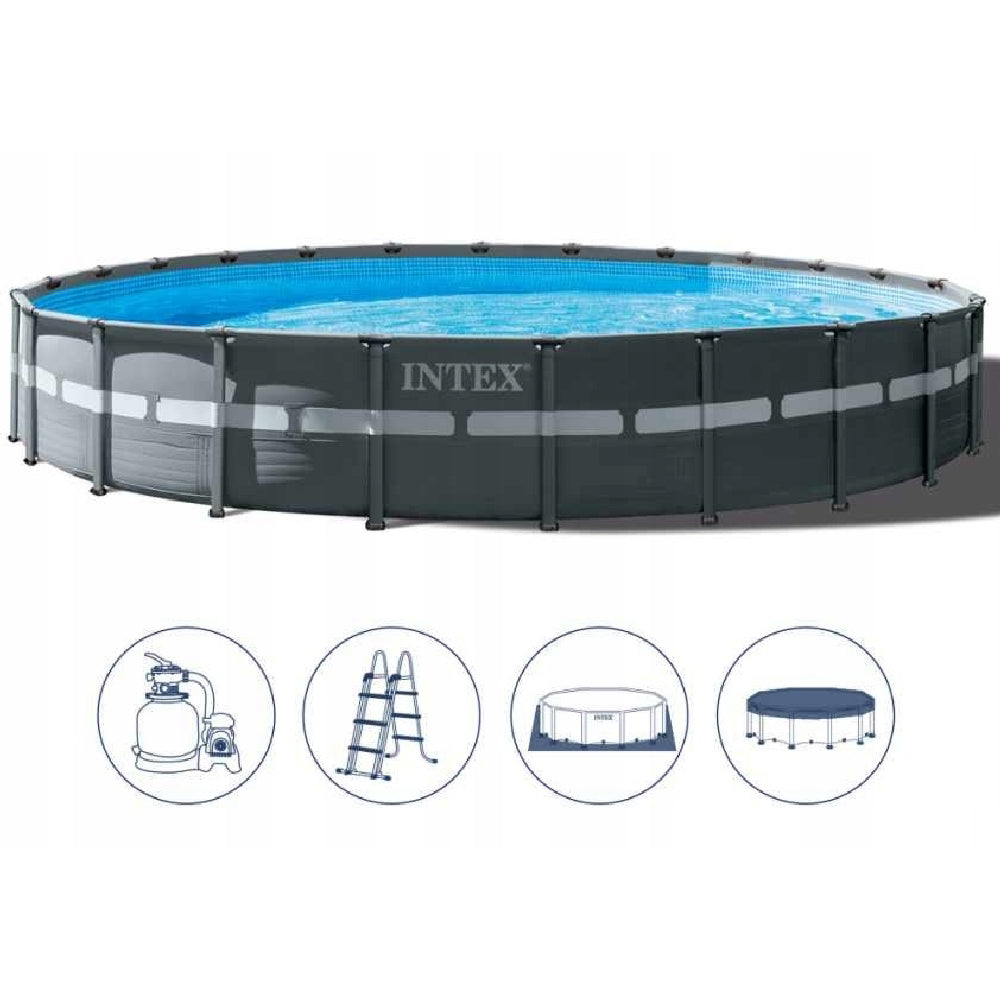 INTEX 24ft Round Ultra XTR Frame Above Ground Pool Set – Puncture Resistant Liner & Hydro Aeration Sand Filter - Image 2