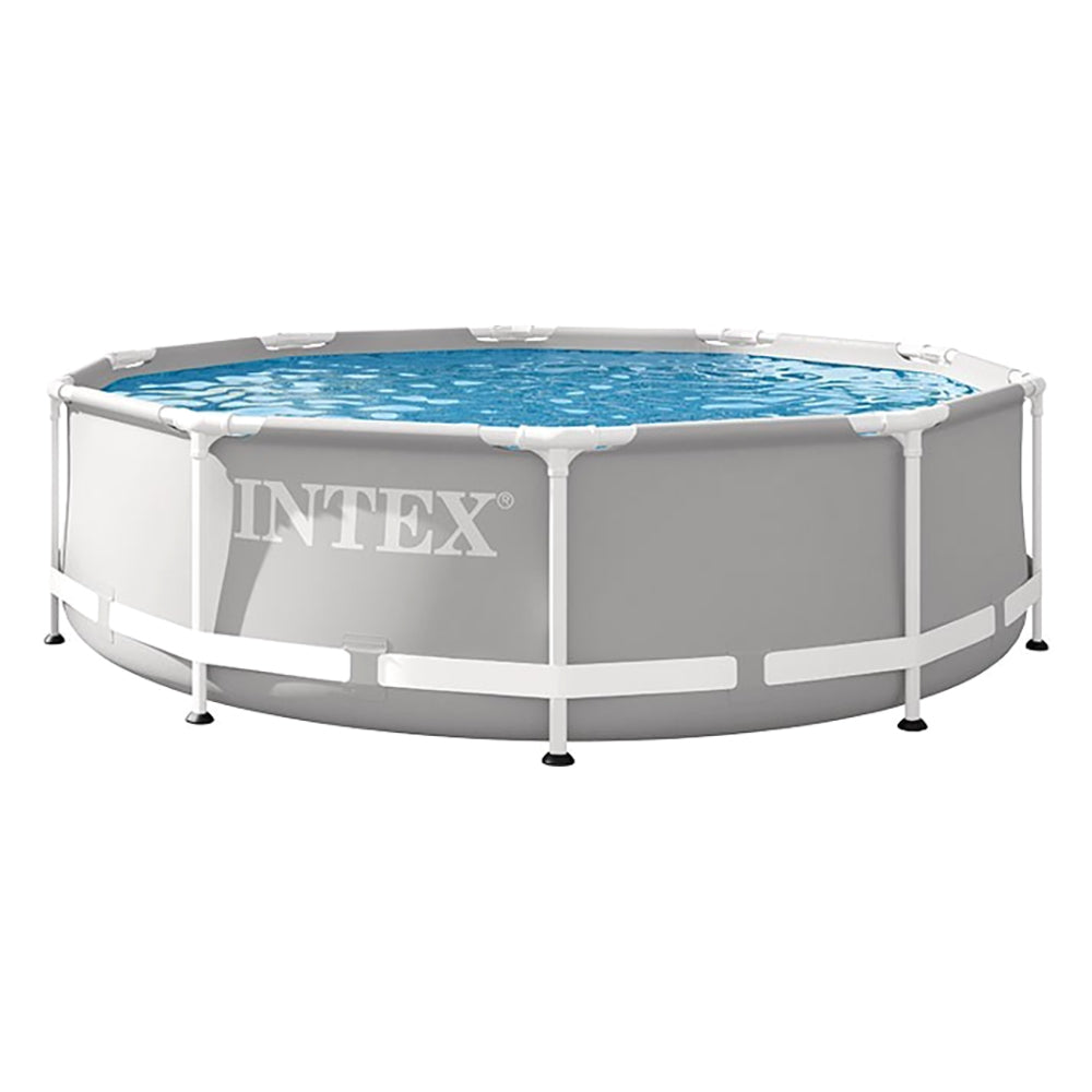 INTEX 10ft Round Prism Frame Premium Pool Set – Stylish Grey Liner Pool with Reinforced Steel Frame