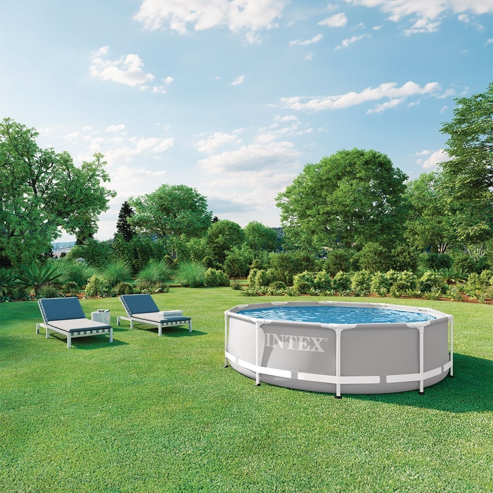 INTEX 10ft Round Prism Frame Premium Pool Set – Stylish Grey Liner Pool with Reinforced Steel Frame - Image 2