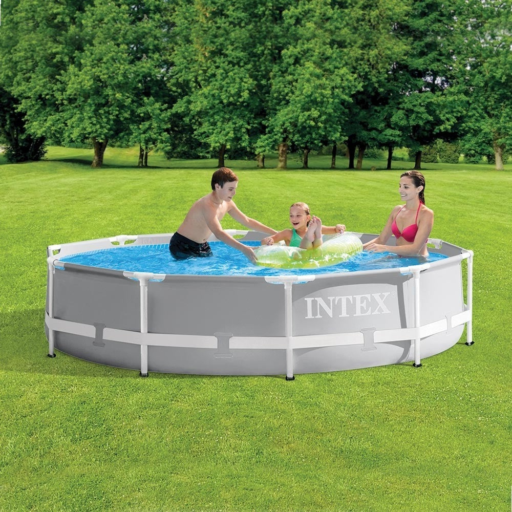 INTEX 10ft Round Prism Frame Premium Pool Set – Stylish Grey Liner Pool with Reinforced Steel Frame - Image 3