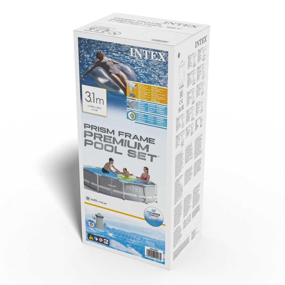 INTEX 10ft Round Prism Frame Premium Pool Set – Stylish Grey Liner Pool with Reinforced Steel Frame - Image 4