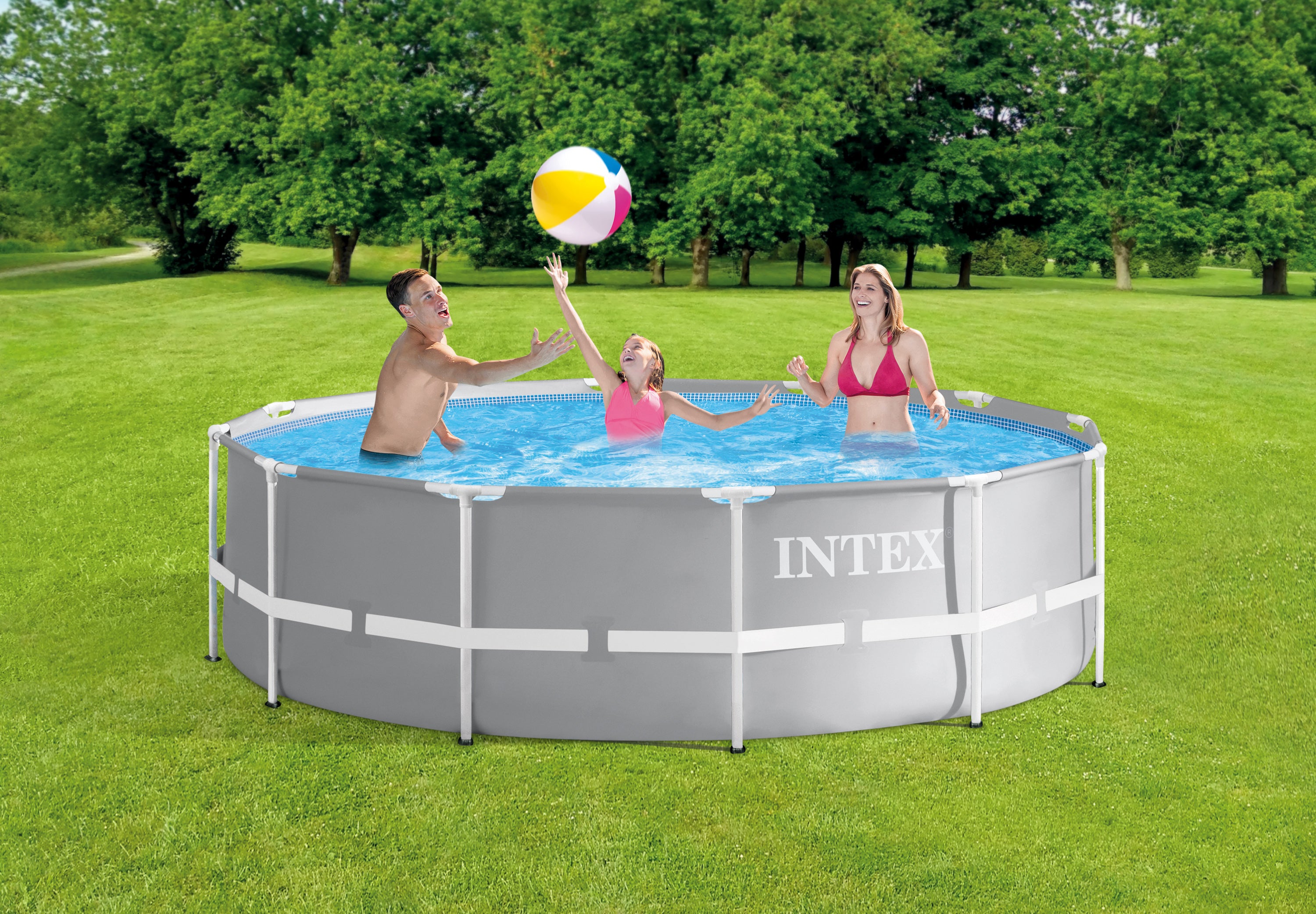 INTEX 12ft Round Prism Frame Pool – Durable Steel Pool for Kids & Small Backyards