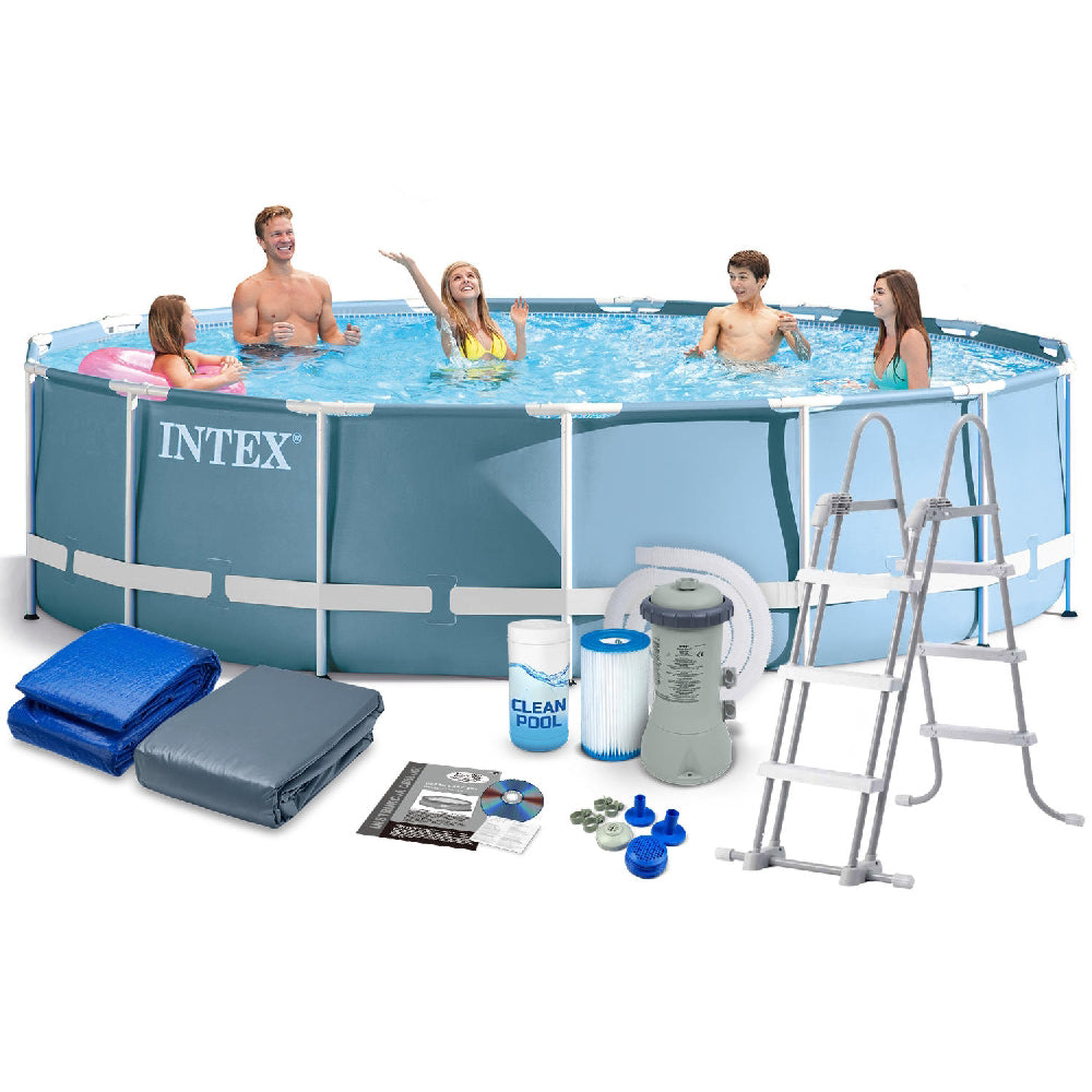 INTEX 15ft x 42in Prism Frame Round Pool Set – Easy Assembly Above Ground Pool with Hydro Aeration Technology