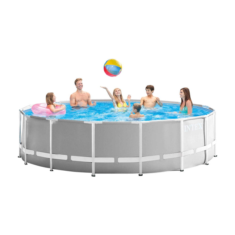 INTEX 15ft x 48in Prism Frame Round Pool Set – Mid-Size Above Ground Family Swimming Pool with All-Inclusive Filter Kit