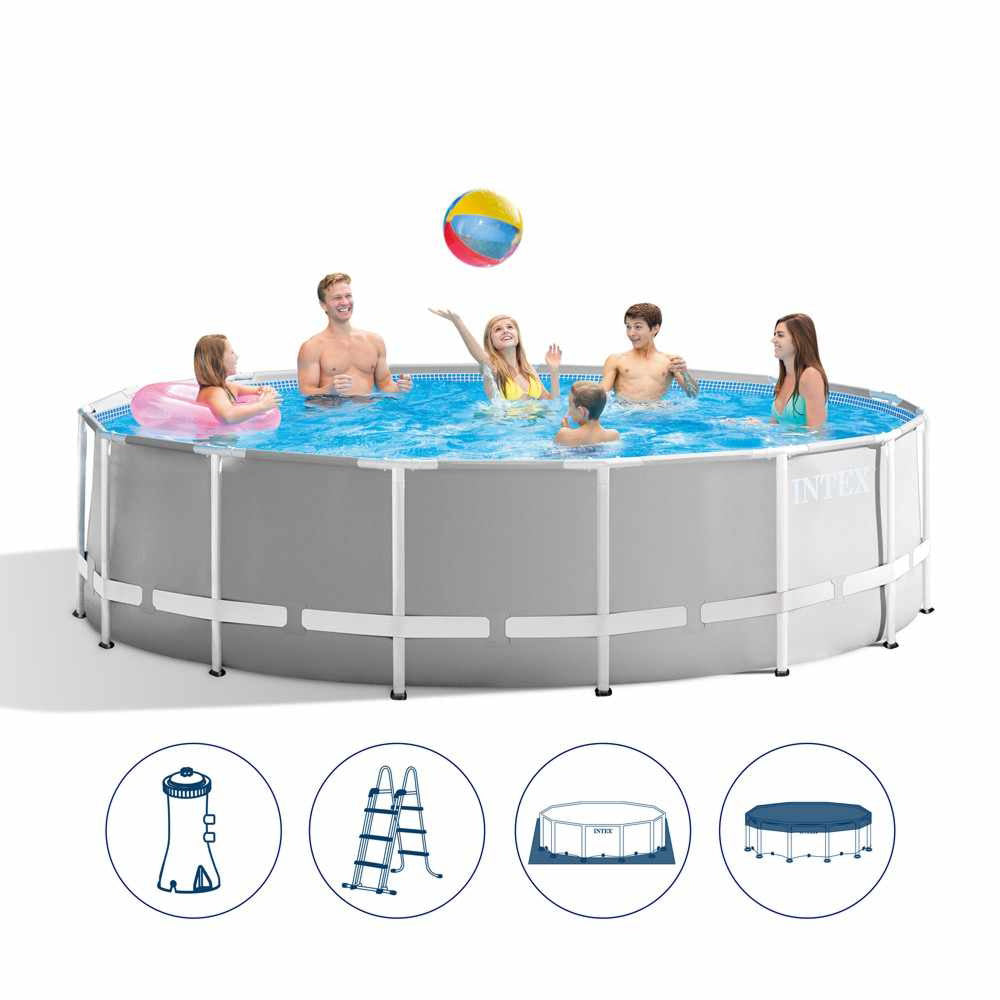 INTEX 15ft x 48in Prism Frame Round Pool Set – Mid-Size Above Ground Family Swimming Pool with All-Inclusive Filter Kit - Image 2