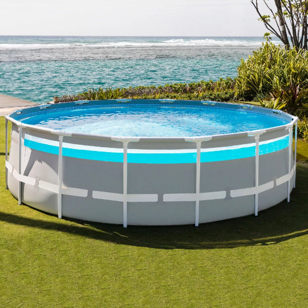 INTEX 18ft Round Inflatable Prism Frame Pool Set – Fast-Set Above Ground Summer Pool with Reinforced 3-Ply Sidewalls - Image 3