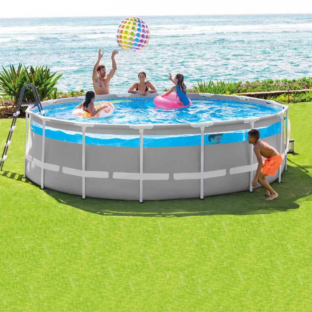 INTEX 18ft Round Inflatable Prism Frame Pool Set – Fast-Set Above Ground Summer Pool with Reinforced 3-Ply Sidewalls - Image 4