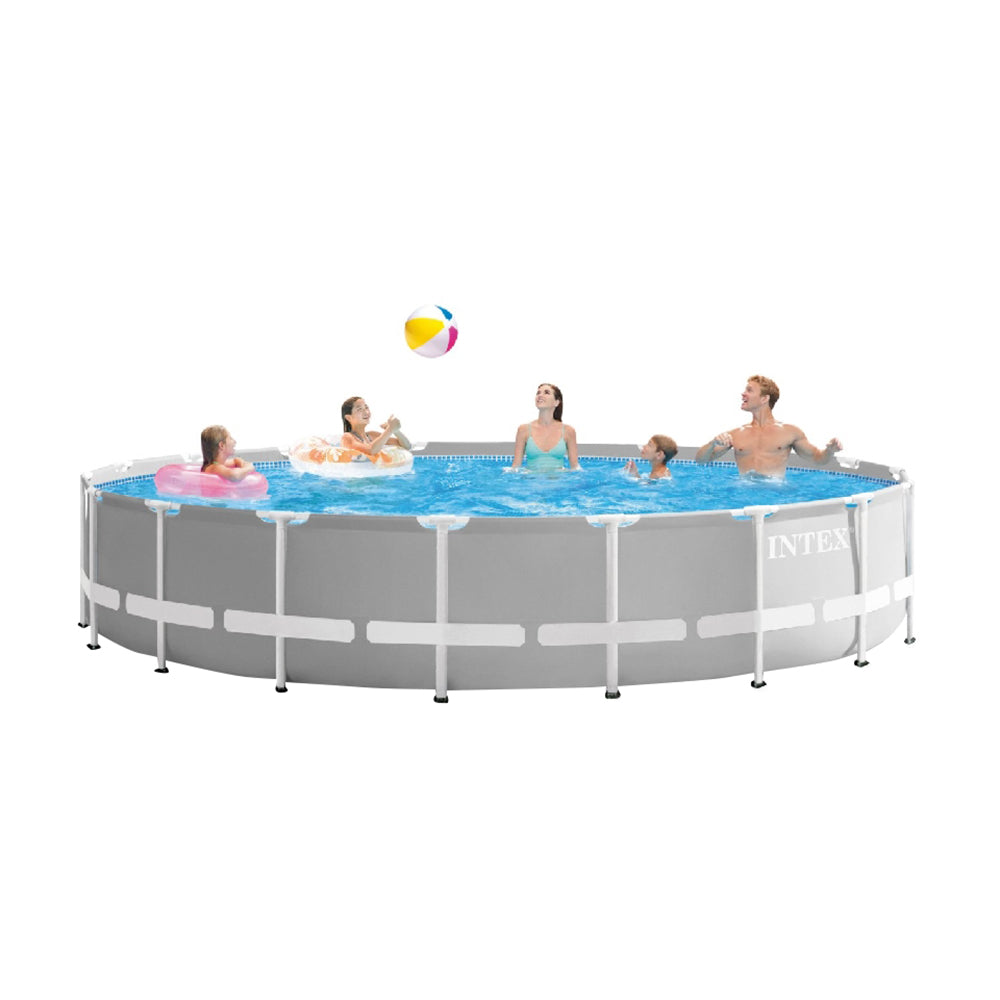 INTEX 18ft Round Prism Frame Premium Pool Set – Upgraded Steel Frame Above Ground Pool with Liner & Filter System