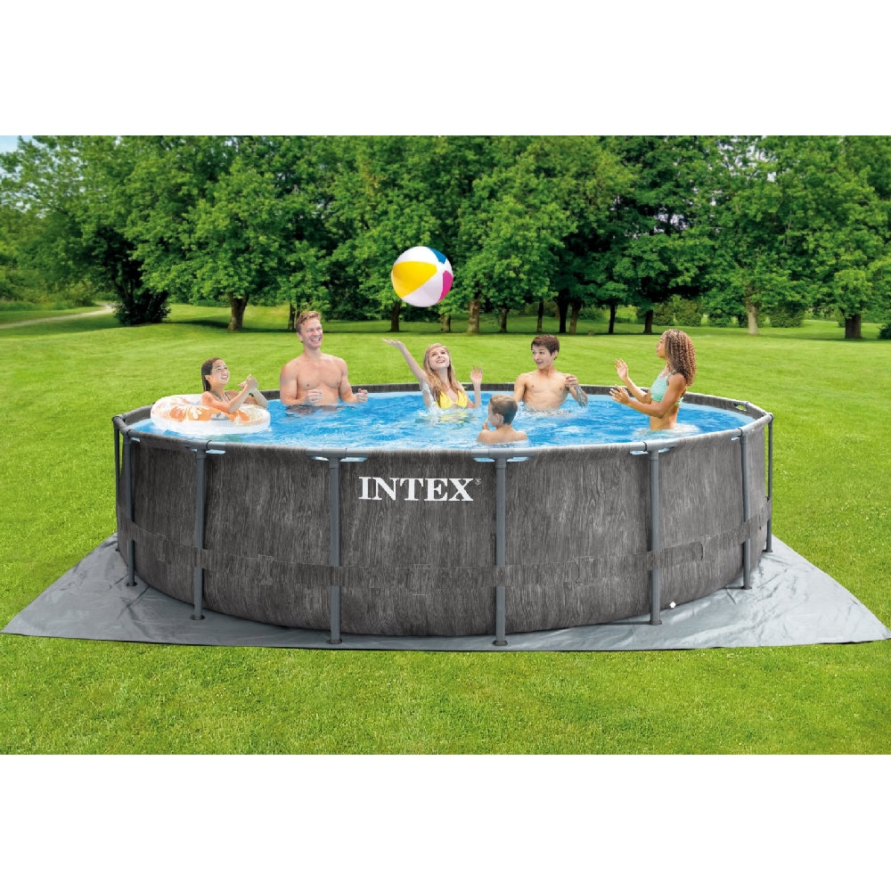 INTEX 15ft Round Prism Frame Premium Pool Set – Stylish Grey Outer Liner Pool with Filter Pump & Safety Step Ladder - Image 7