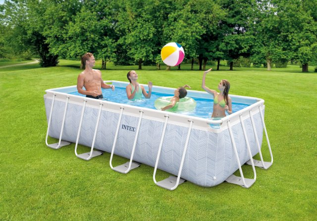 INTEX Chevron Print Prism Frame Rectangular Pool Set – Decorative Modern Pattern Above Ground Pool with Durable Steel Support - Image 2