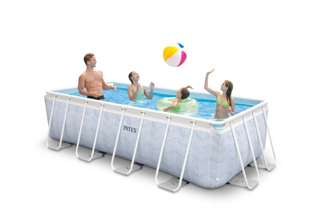 INTEX Chevron Print Prism Frame Rectangular Pool Set – Decorative Modern Pattern Above Ground Pool with Durable Steel Support