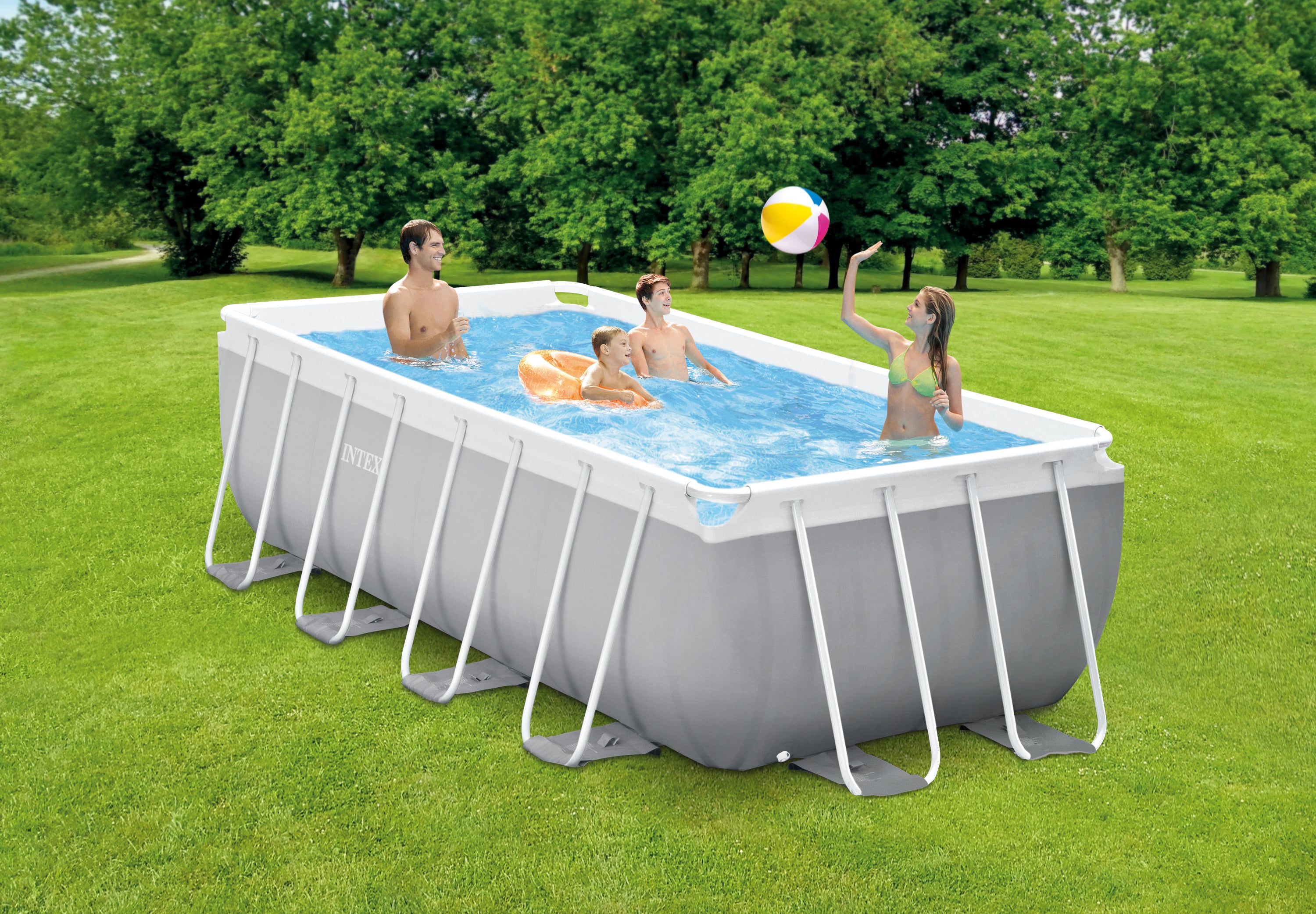 INTEX 13ft x 6.5ft Prism Frame Rectangular Pool – Compact Kids & Garden Pool