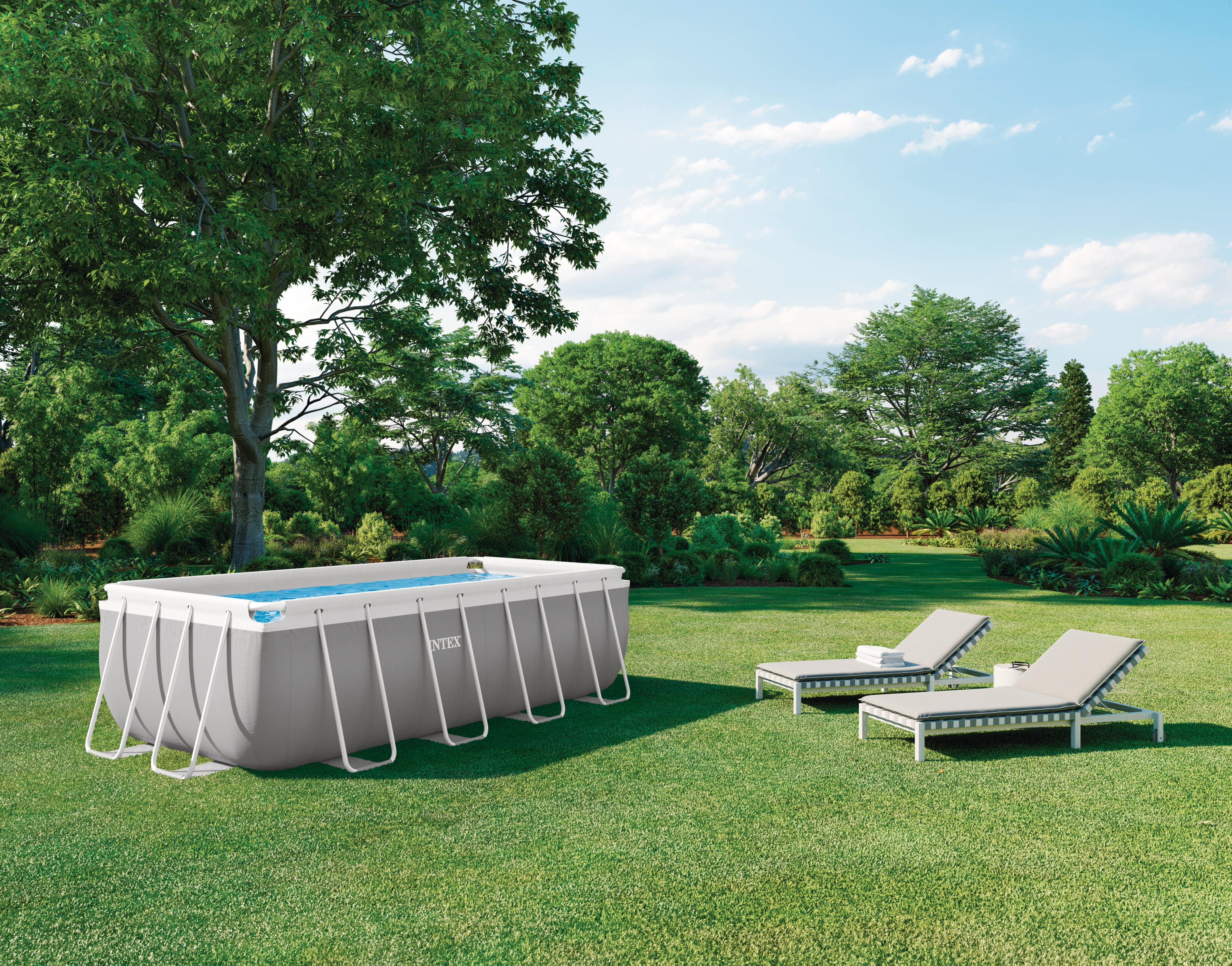 INTEX 13ft x 6.5ft Prism Frame Rectangular Pool – Compact Kids & Garden Pool