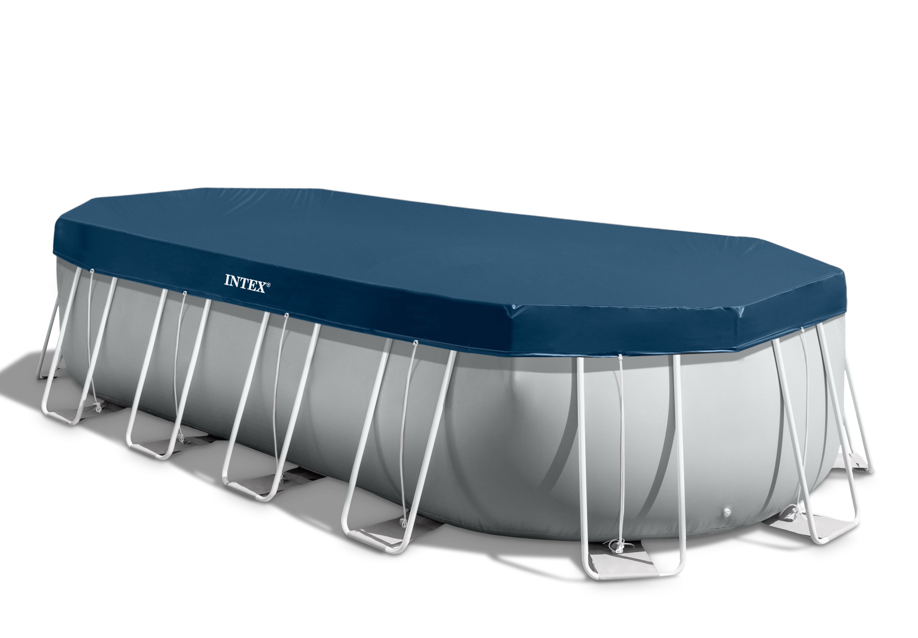 INTEX 20ft Prism Frame Oval Pool – Grey Family Pool with Filter Pump & Ladder