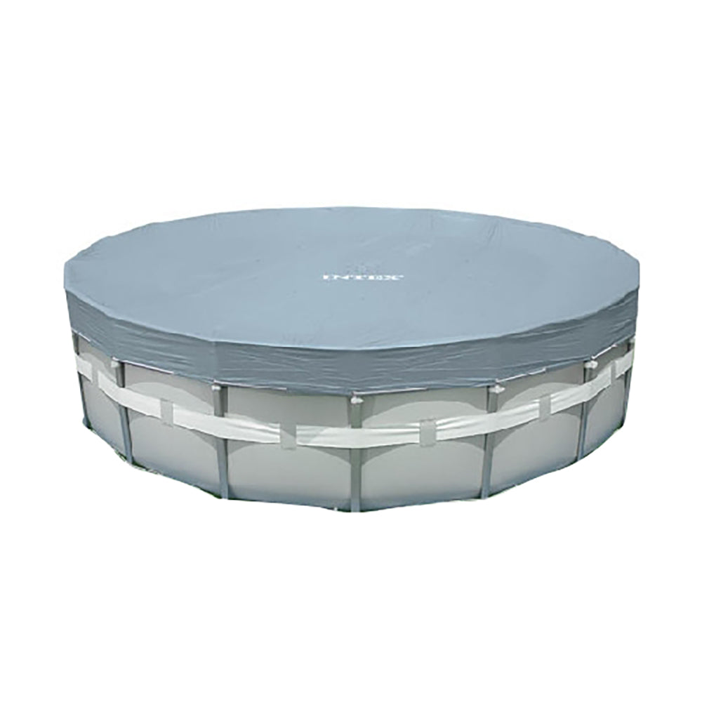 INTEX 16ft Deluxe Round Pool Cover – Durable Vinyl Debris Guard with Drain Holes for Above Ground Pools