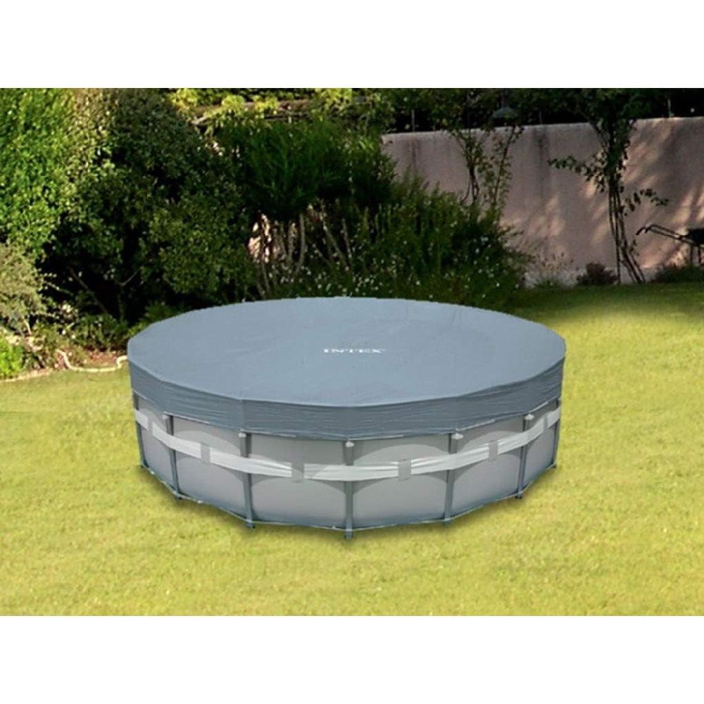 INTEX 16ft Deluxe Round Pool Cover – Durable Vinyl Debris Guard with Drain Holes for Above Ground Pools - Image 2