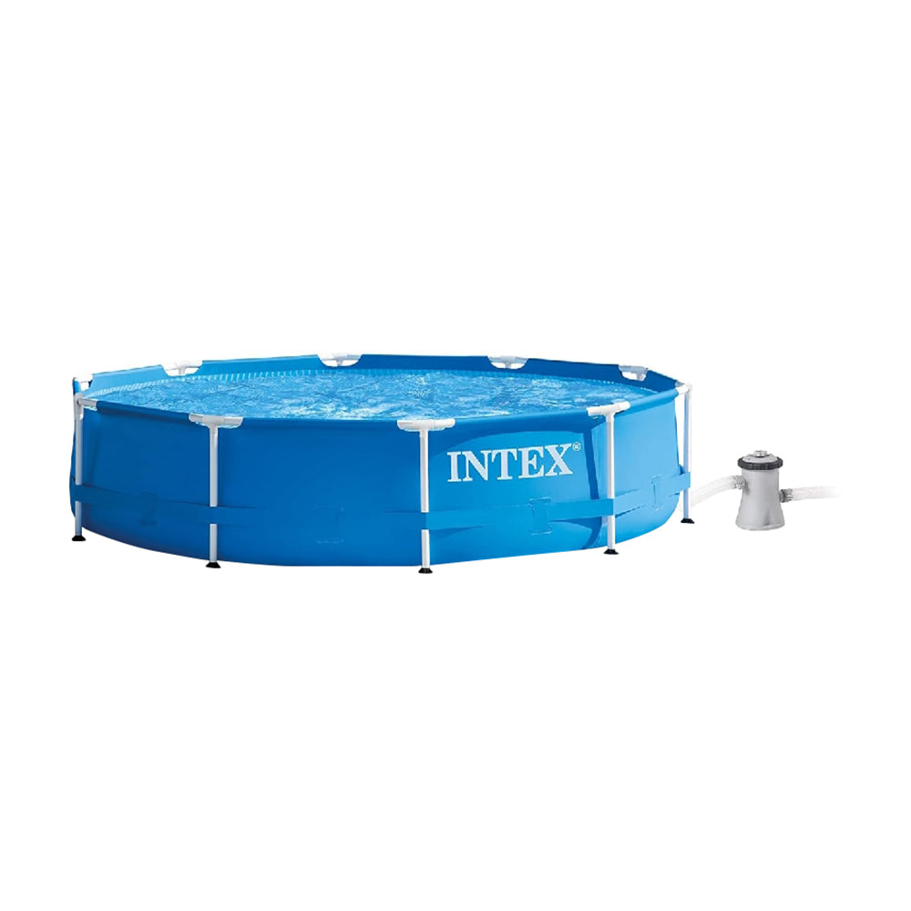 INTEX 10ft x 30in Round Metal Frame Above Ground Pool Set – Beginner Friendly Backyard Pool for Summer Cooling