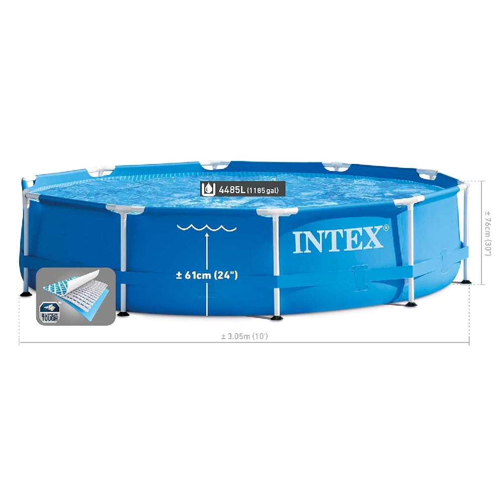 INTEX 10ft x 30in Round Metal Frame Above Ground Pool Set – Beginner Friendly Backyard Pool for Summer Cooling - Image 4