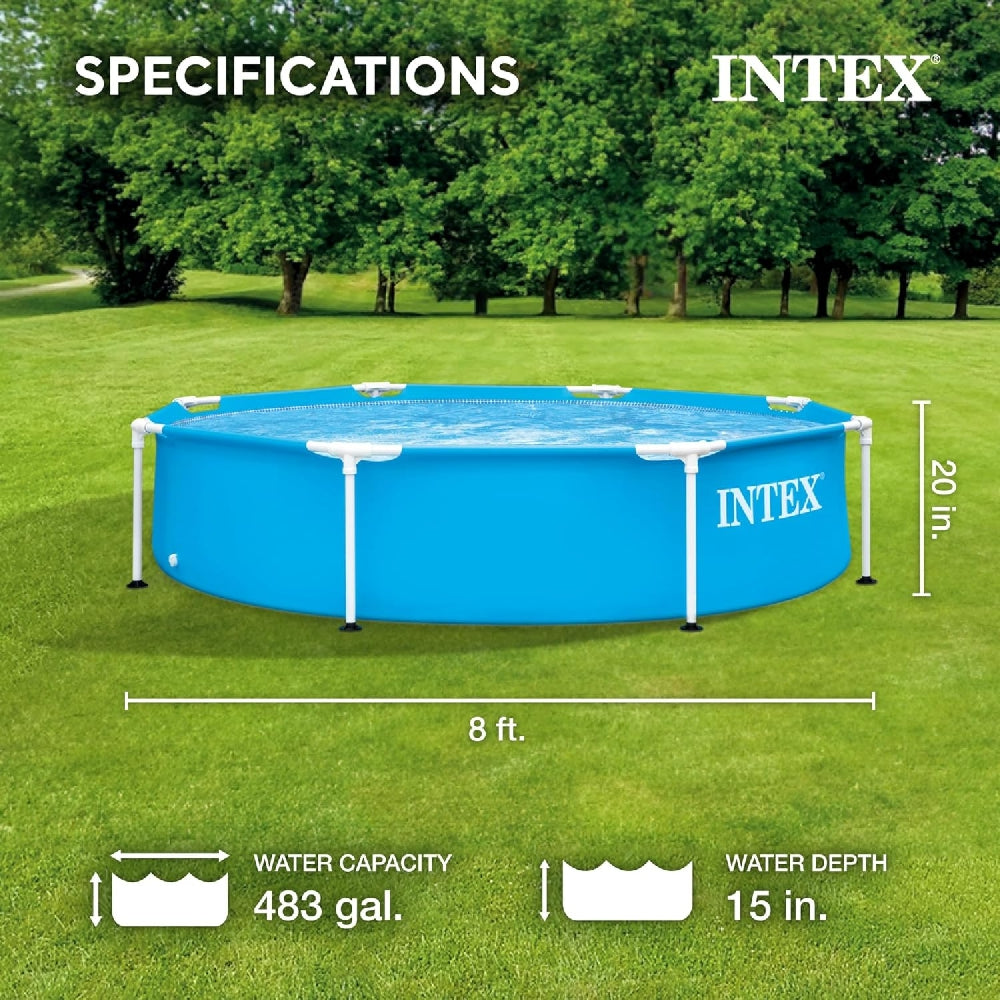 INTEX 8ft x 20in Round Metal Frame Swimming Pool – Shallow Backyard Splash Pool for Kids & Beginners - Image 3