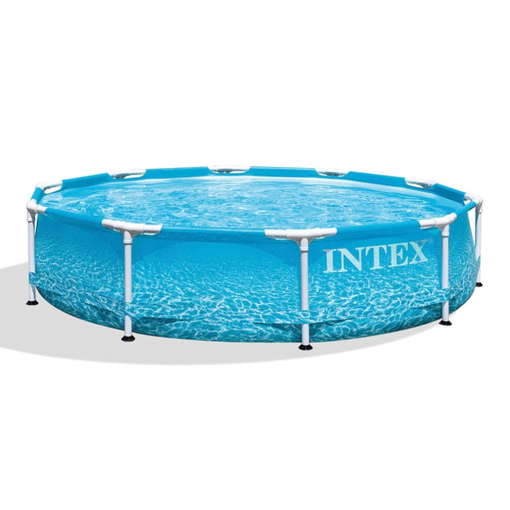 INTEX 10ft Beachside Metal Frame Pool – Themed Above Ground Pool with Photorealistic Ocean Floor Graphics