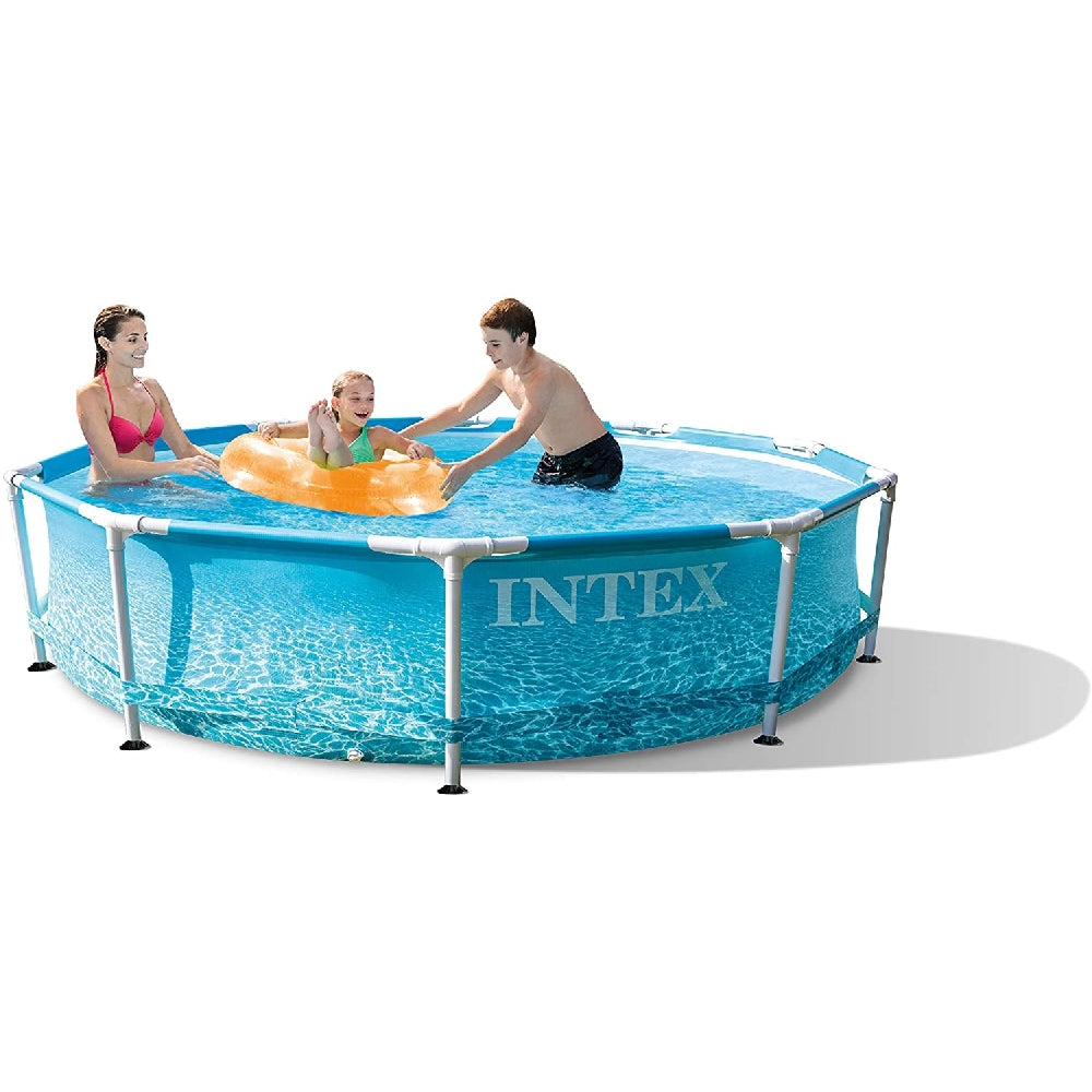INTEX 10ft Beachside Metal Frame Pool – Themed Above Ground Pool with Photorealistic Ocean Floor Graphics - Image 2