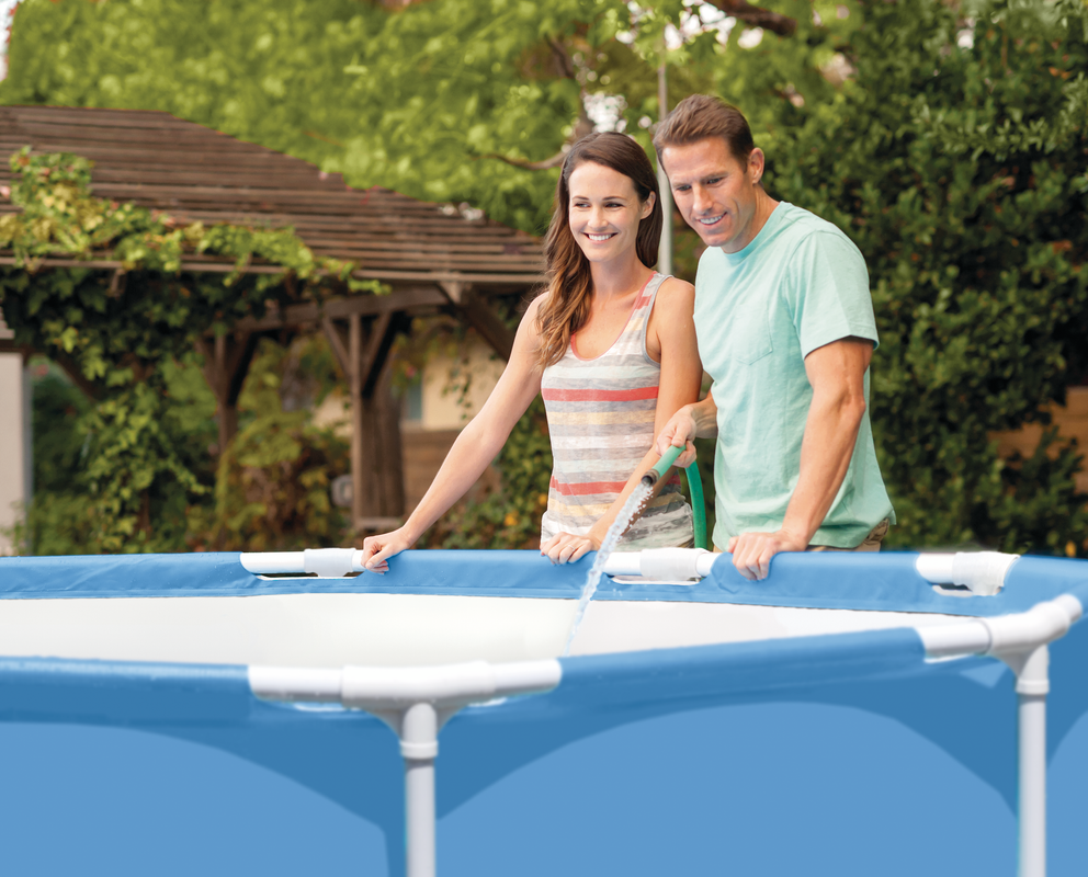 INTEX 8ft Round Canopy Frame Pool – Above Ground Family Swimming Pool with UV Protection Sunshade - Image 2