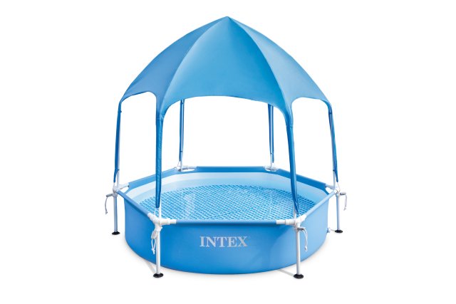 INTEX 8ft Round Canopy Frame Pool – Above Ground Family Swimming Pool with UV Protection Sunshade