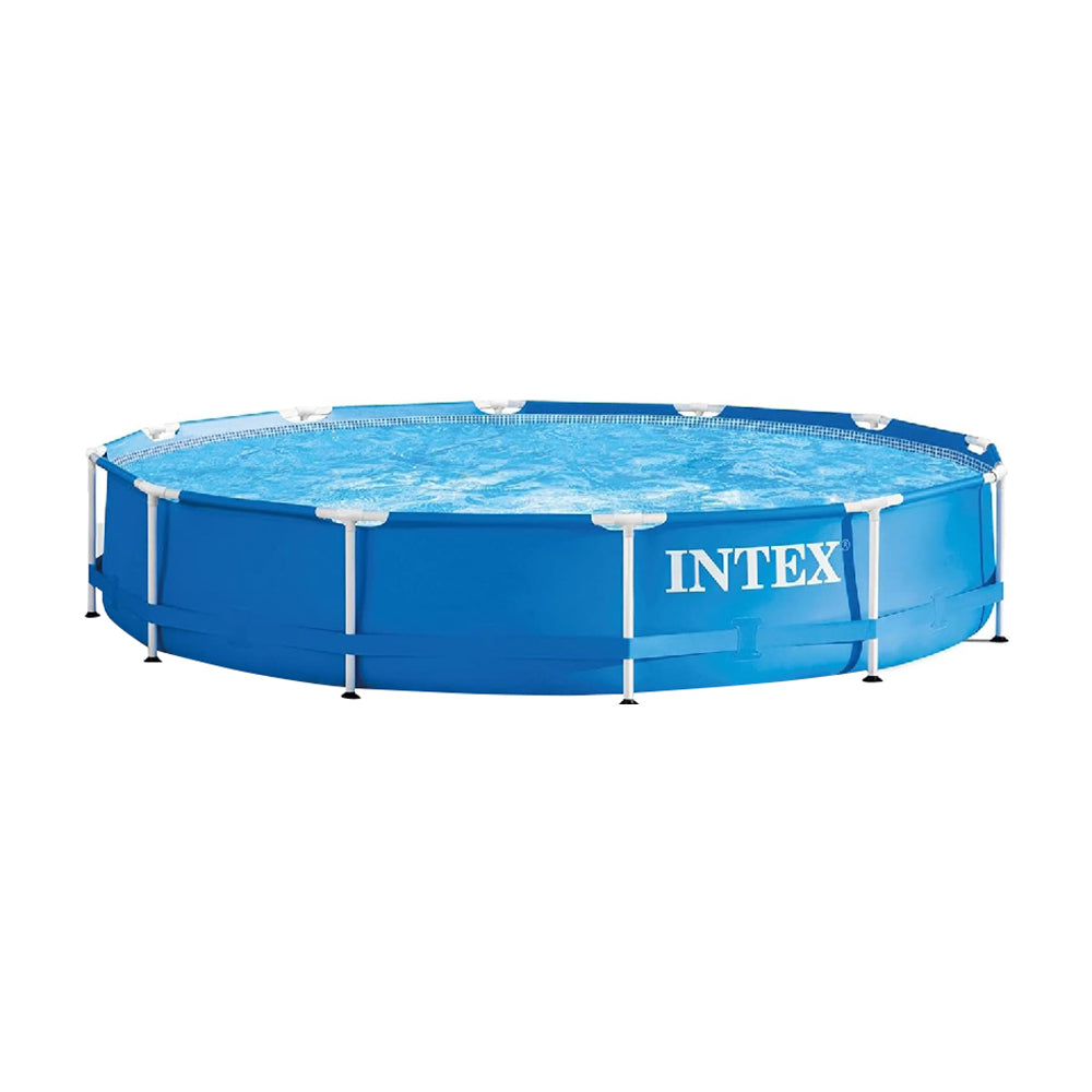 INTEX 12ft x 30in Round Metal Frame Above Ground Pool Set – Classic Summer Backyard Pool with Easy-to-Install Filter Pump