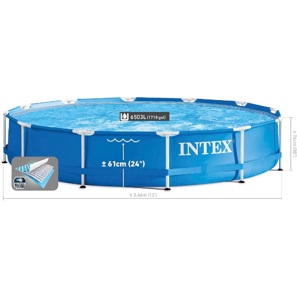 INTEX 12ft x 30in Round Metal Frame Above Ground Pool Set – Classic Summer Backyard Pool with Easy-to-Install Filter Pump - Image 4